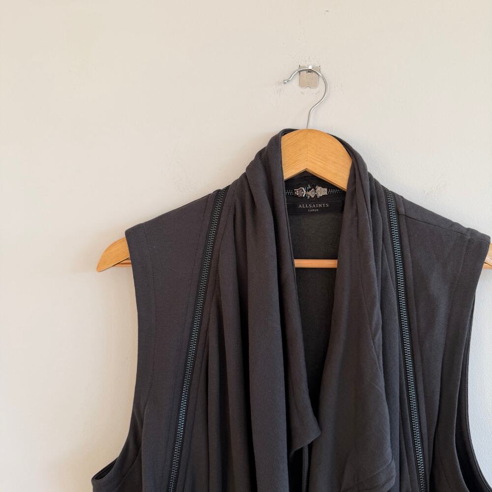 AllSaints Fera Sleeveless Waterfall Open Front Sweatshirt Vest Black L - Picture 4 of 11